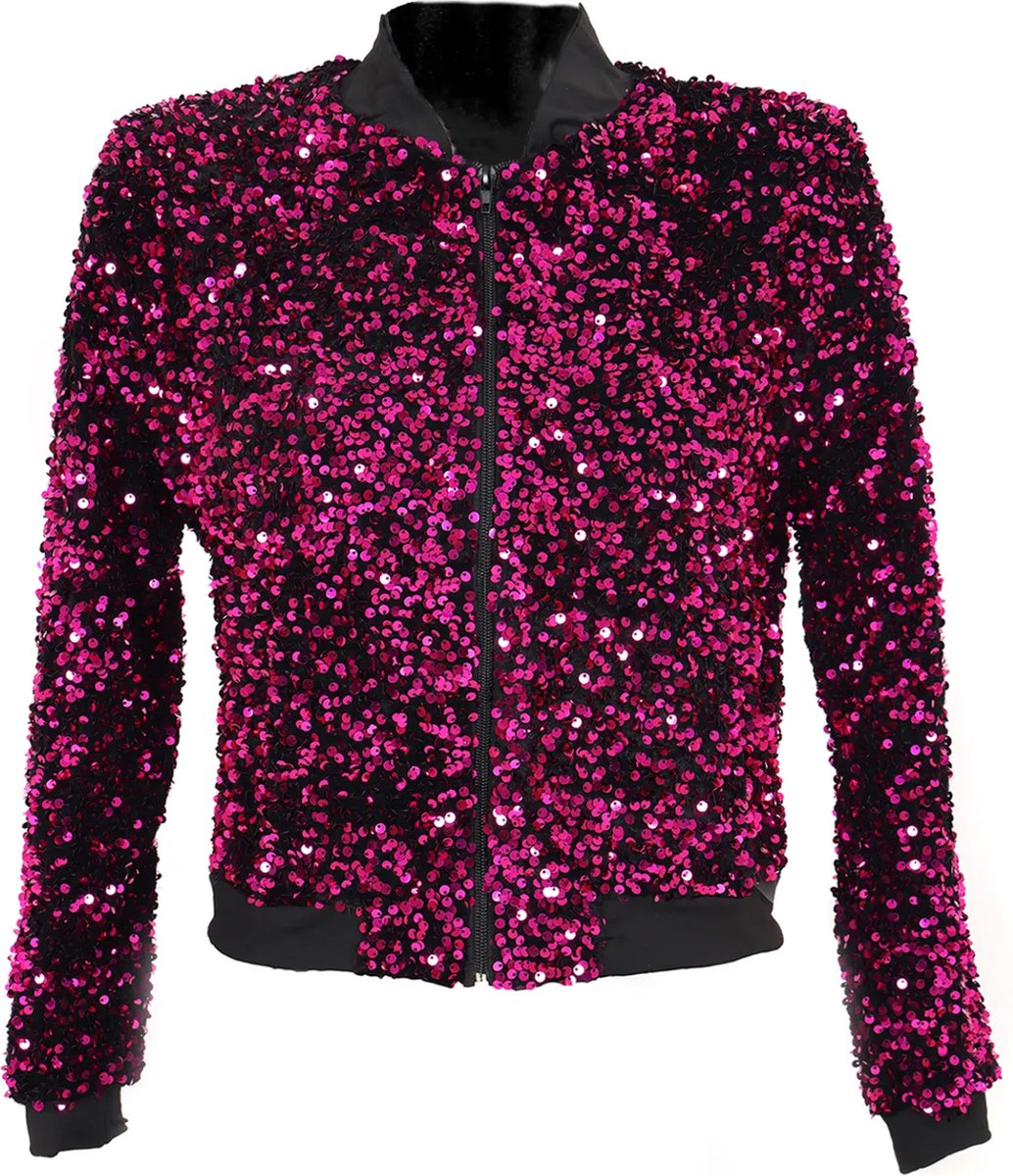 Bomberjack - Pailletten - Roze | Maat 34/36